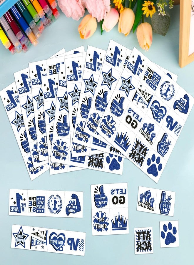 Qpout 160 Pcs Glitter Team Spirit Temporary Tattoos School Team Cheer Face Stickers Cheerleading Party Supplies and Sports Games Decoration(BLUE) - Image 5